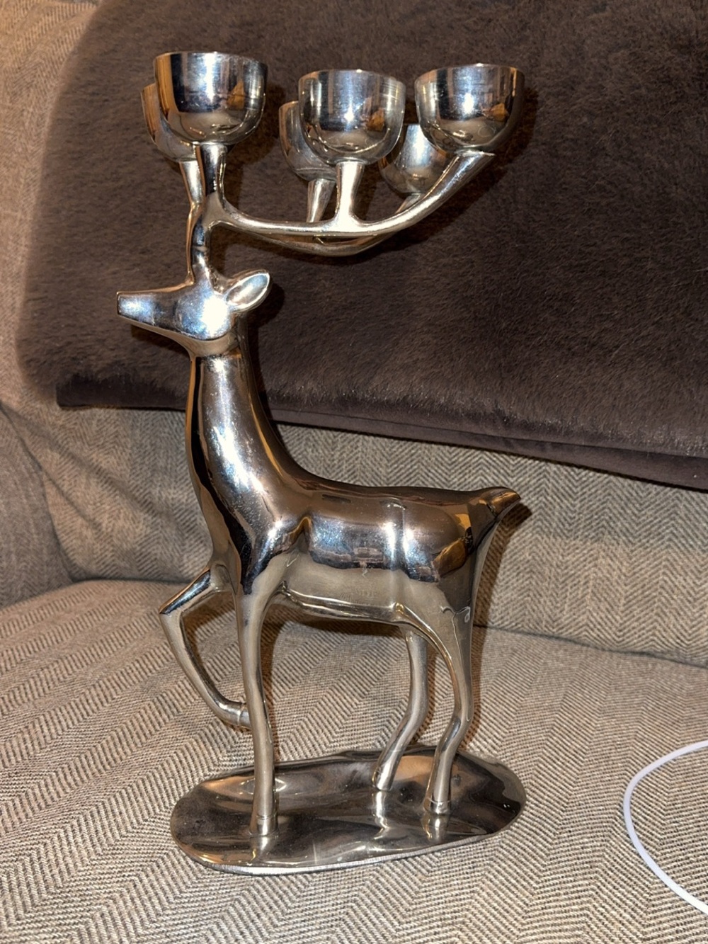 Polished chrome heavy reindeer candle holder 13.5" tall holds 6 candles holiday